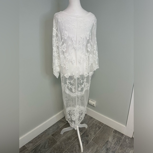 Boho Lace Cover Up Maxi White Beach Swimwear Summer  Duster Sexy Kimono - Picture 7 of 16